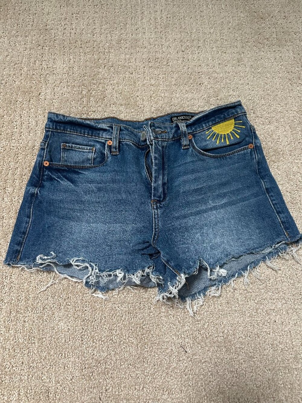BLANKNYC The Astor Denim Cutoff Shorts Size 29 Sun Rainbow Embroidery